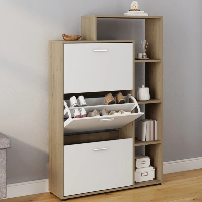 Image de Meuble à chaussures KLARK imitation hêtre 3 portes blanches avec étagère
