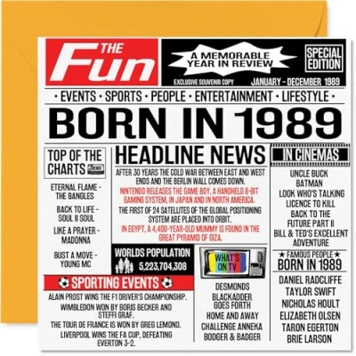 Afbeelding van Verjaardagskaarten 35 jaar voor mannen en vrouwen Born In 1989 Verjaardagskaart broer, zus, vrienden Retro, 1989, 145 mm x