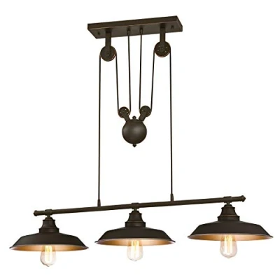 Afbeelding van Westinghouse Lighting 6332540 Hanglamp met katrollen voor binnen, drie lampen, glas/, geolied brons,
