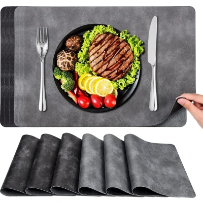 Afbeelding van Afwasbare placemat, leeg, set van 6 stuks, PU dubbelzijdig waterdicht, antislip, hittebestendig, voor thuis, restaurant, premium hotel, 43 x 30 cm, zwart wit