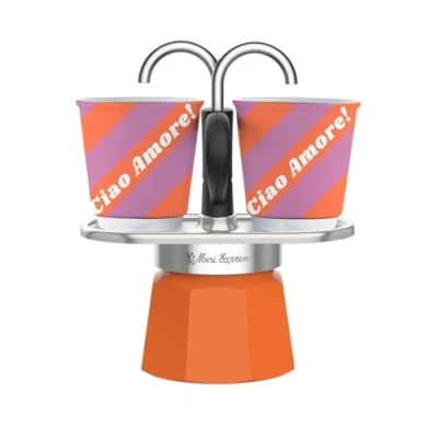 Afbeelding van Bialetti Mini Express 2 kopjes Dolce Vita collectie, oranje koffiezetapparaat met inbegrepen