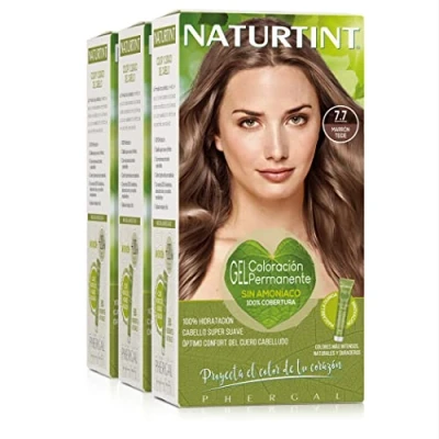 Afbeelding van Naturtint Biobased Ammoniakvrije kleuring 100% dekking van wit haar Plantaardige ingrediënten Natuurlijke en duurzame kleur 7,7 Teide bruin 3 stuks