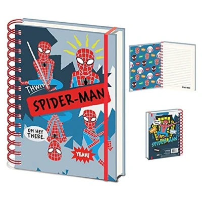 Afbeelding van Notitieboek Spider Man Sketch A5 Gelinieerd Ringband Getekende Diverse Poses Grijs &amp; Blauw Rood met Elastiek