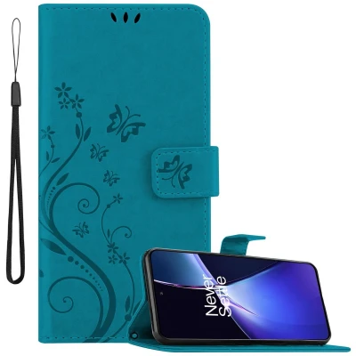 Afbeelding van Cadorabo Hoesje geschikt voor OnePlus CE4 in BLOEMEN BLAUW Beschermhoes bloemmotief met magnetische sluiting, standfunctie en kaartsleuven Book Case Cover Etui