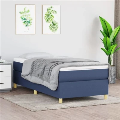 Image de vidaXL Sommier à lattes de lit avec matelas Bleu 90x200 cm Tissu