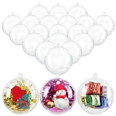 Afbeelding van Uten 20 kerstballen in ronde vorm van transparant acryl voor het versieren de kerstboom zonder touw (8 cm)
