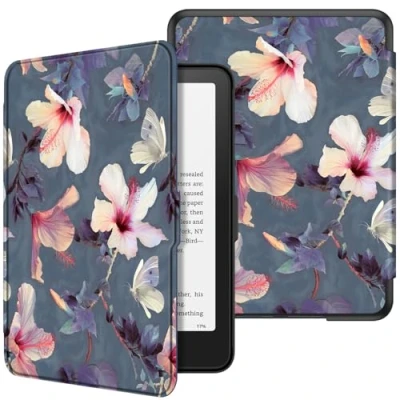 Afbeelding van Fintie Hoesje voor Kindle Paperwhite 7 inch (12e generatie) 2024 en Colorsoft Signature Edition (1e generatie), lichtgewicht beschermhoes met automatische slaap/wake, hibiscus in
