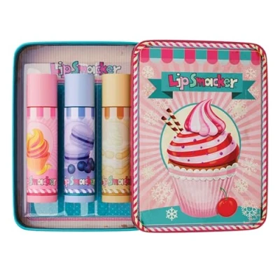 Afbeelding van Lip Smacker Balm Tin Trio, 3 delige cadeauset lippenbalsem voor kinderen, gebak, hydraterend en eenvoudig aan te brengen, verrijkt met castorzaadolie