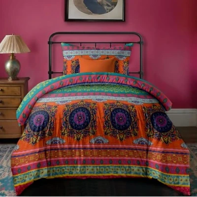 Afbeelding van Dreamzie Dekbedovertrek 135 x 200 cm met 1 kussensloop 80 cm, Indiaas mandala motief, beddengoed ritssluiting, voor eenpersoonsbed, Oeko TEX