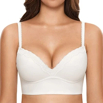 Afbeelding van DOBREVA Beugelloze Push up beha zonder beugel, gevoerde bustier met kant, Wit.