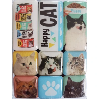 Afbeelding van Nostalgic Art Magneet Happy Cat Set met 9 Magneten poes/kat afbeeldingen