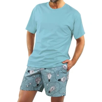 Afbeelding van sesto senso Korte katoenen pyjamaset voor heren, T shirt Groen; Broek Groen Glühbirnen
