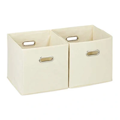 Afbeelding van Relaxdays opbergbox stof set van 2 opvouwbaar opbergmand 30 cm kast organizer beige