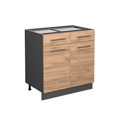 Afbeelding van Vicco Keukenonderkast Fame Line, Krachtige eik goud/Grijs, 80 cm zonder werkblad