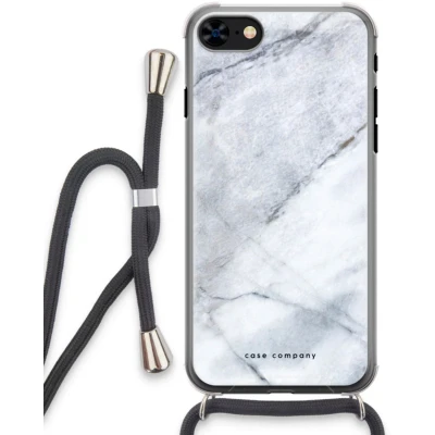 Afbeelding van Case Company® hoesje met Koord geschikt voor iPhone 8 Witte marmer Telefoonhoesje Zwart Extra Bescherming aan alle Kanten en Over de Schermrand
