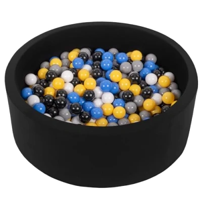 Afbeelding van Selonis Zacht en rond kinderzwembad, 90 x 30 cm, inclusief 200 ballen, zwart: zwart, wit, grijs, blauw geel