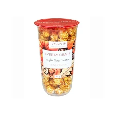 Afbeelding van Everly Grace popcorn Pumpkin Spice Perfection, 60 g in praktische popcornbeker karamel met pompoenkruiden en herfstkruiden uit onze fabriek Augsburg, Duitsland