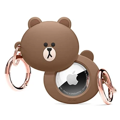 Afbeelding van elago l LINE FRIENDS Siliconen beschermhoes compatibel met Apple AirTag Tracker volledige bescherming, inclusief sleutelhanger, eenvoudig ontwerp, krasbestendig, valbescherming [officiële goederen]