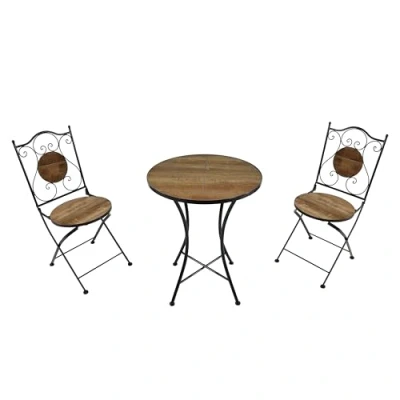 Afbeelding van AXI Amélie Bistroset Landelijk Hout Metalen frame met keramische tegeltjes Balkonset 2 stoelen en tafel