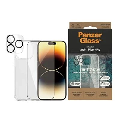 Image de PanzerGlass protection Pack coque de pour téléphone portable polycarbonate polyméthacrylate méthyle (PMMA) polyuréthane thermoplastique (TPU) 100 % recyclé Apple iPhone 14 Pro
