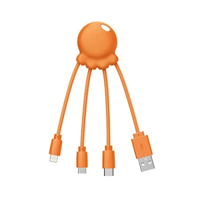 Afbeelding van Xoopar octopus 4 in 1 Multi USB kabel de vorm van een oranje Universele oplader gerecycled kunststof C stekker, Ligthning, A, Micro voor smartphone