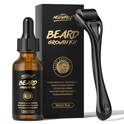 Afbeelding van Baardgroeiset, biotine baardgroeiolie met rol bevordert, de haargroei, baardserum voor mannelijk gezicht, dik, 1 fl oz