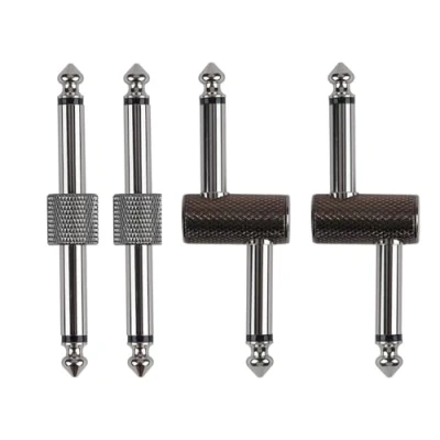 Afbeelding van rayzm Effectpedaal koppelingsaansluitingen, 6,35 mm pedaal koppeling, mannelijke adapter voor gitaartrapas in plaats van patchkabel, 4 stuks (2 rechte en 2 type Z)