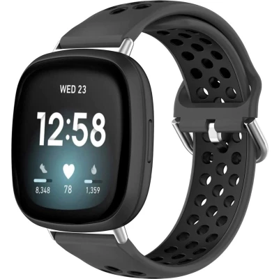 Afbeelding van iMoshion Bandje Geschikt voor Fitbit Versa 4 / 3 Sense (2)/Zwart Siliconen sport band zilveren gesp kastaansluiting Grijs