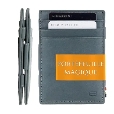 Afbeelding van Garzini compacte Portemonnee voor heren en dames uit leder, Kaarthouder met RFID bescherming, Portefeuille plaats 10 kaarten, Magic Wallet Essenziale, Blauw
