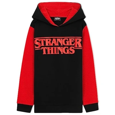 Afbeelding van Stranger Things Hoodie voor kinderen, uniseks, meisjes, jongens, sweatshirt, jongeren, katoen, officiële kleding, tv serie, maten 9 15 jaar, Zwart/Rood