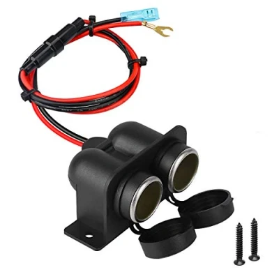 Afbeelding van sigarettenaansteker, Enisina waterdicht en stofdicht, 12 V/24 V DC, dubbel gat, outlet voor boot, motorfiets, met 60 cm verlenging zekering