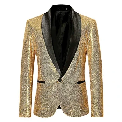 Afbeelding van Herenblazer met lange mouwen en pailletten knopen, effen, Goud