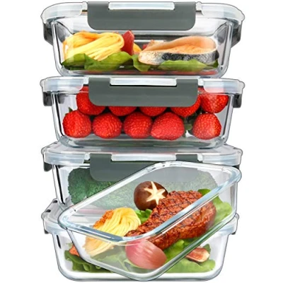 Afbeelding van glazen bewaardozen 1040ml Set van 5 click it potjes met deksel siliconen afdichtring container Meal prep glas