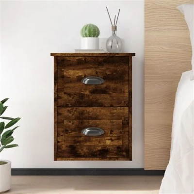 Afbeelding van Nachtkastjes 2 st wandgemonteerd 41,5x36x53 cm gerookt eiken