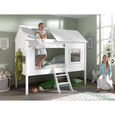 Afbeelding van LUCEVI Charlotte Huisbed + Set Gordijntjes Lattenbodem Wit 90x200 cm