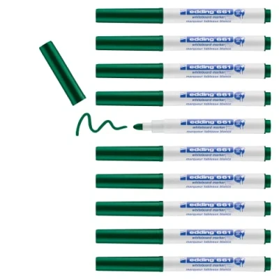 Afbeelding van edding 661 whiteboard marker, groen, 10 stiften, ronde punt 1 2 mm, uitwisbare viltstift voor whiteboards