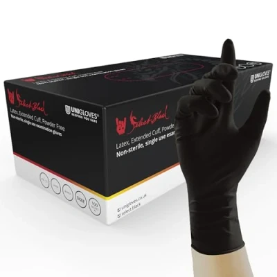 Afbeelding van Unigloves Select GT0014 latex wegwerphandschoenen, maat L, zwart