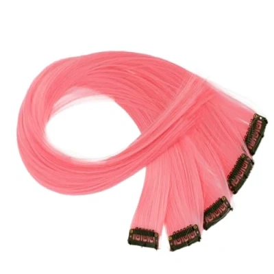 Afbeelding van CAISHA Haarverlenging met clip, 55 cm, kleurrijk, lang, haarstukje, roze, BST137