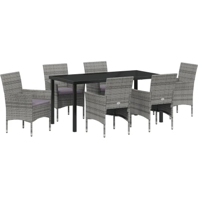 Afbeelding van vidaXL 7 delige Tuin Eetset Grijs Poly Rattan