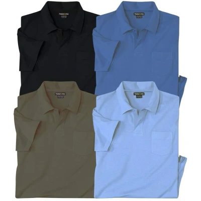 Afbeelding van ATLAS FOR MEN Lot de 4 polos pour homme Manches courtes Disponible en grandes tailles M à 5XL, kaki foncé, noir, bleu azur, clair, 5XL