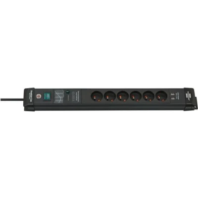 Afbeelding van Brennenstuhl 1951164603 Stekkerdoos 6 Sockets Premium Line 2x USB A Aan/uit Schakelaar Overspanningsbeveiliging Type E BE Zwart 3 meter