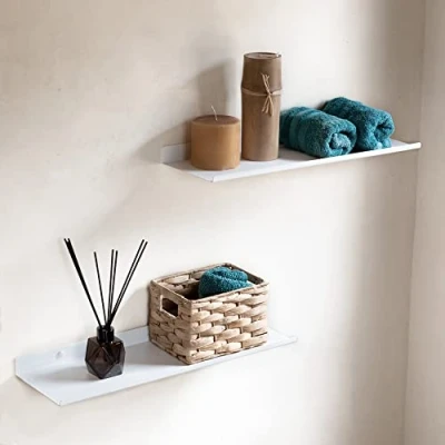 Afbeelding van MILUKA wandrek Wit zwevend met 2 etages, 50 cm organizer voor woonkamer, slaapkamer, hal, keuken, kantoor enz metalen rek,