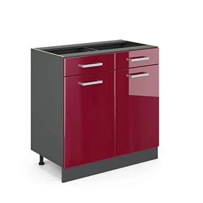 Afbeelding van Vicco Keukenonderkast R Line, Bordeauxrode hoogglans/Antraciet, 80 cm zonder werkblad