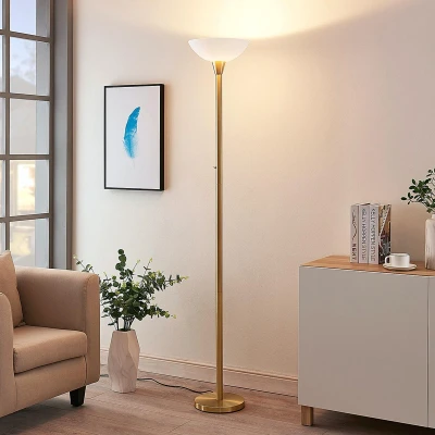 Afbeelding van Uplighter vloerlamp Ignacia met glazen kom, messing