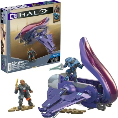 Afbeelding van MEGA Halo The Series HNC56 Renegade Banshee vliegtuig voertuigbouwspeelgoedset met 205 delen, 2 micro actiefiguren, paars, kinderen en fans