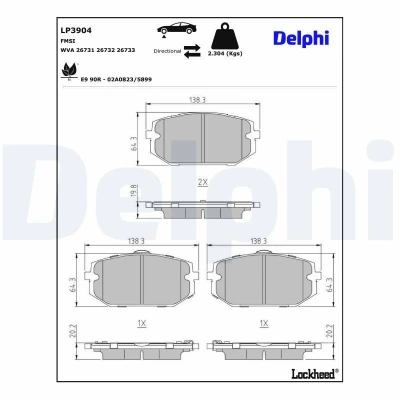 Afbeelding van DELPHI LP3904 Remblokkenset Met akoestische slijtagewaarschuwing HYUNDAI: Tucson, KIA: Sportage V