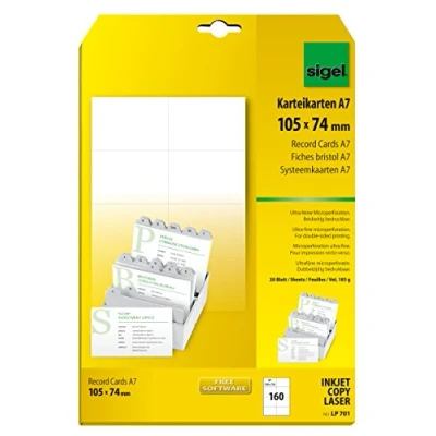 Afbeelding van systeemkaart Sigel A7 74x105mm 185g blanco doos 160St SI LP701