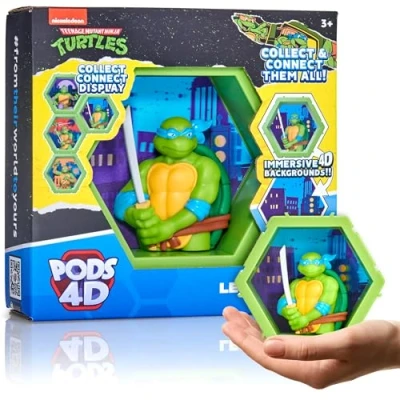 Afbeelding van WOW! PODS 4D Ninja Turtles Leonardo, uniek verzamelfiguur met bobbelkop die uit hun wereld in de jouwe barst, wanddecoratie of plank, speelgoed en geschenken van ninjaschildpadden, serie