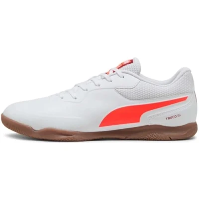 Afbeelding van Puma Truco III Unisex Zaalvoetbalschoenen, Maat: 45, White/glowing red/dark crimson /black Imitatieleer/ textiel