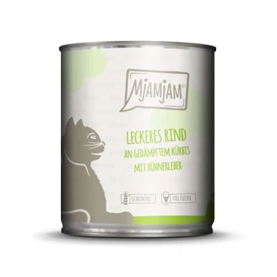 Afbeelding van 6x 800g Heerlijk rundvlees op gestoomde pompoen MjAMjAM nat kattenvoer